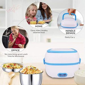 Sethruki Electric Lunch Box Heater Portable Food Warmer Bento Food Grade Material 2 Layers Steamer with Stainless Steel Bowls and Plate, Egg Steaming Rack, Cup, For Home and Office