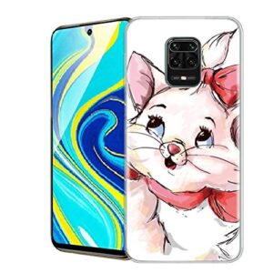 kapuctw case for xiaomi redmi note 9s / note 9 pro, clear slim silicone phone case cover with pattern design for girls, thin shockproof gel tpu bumper back - [6.67"], cat pink
