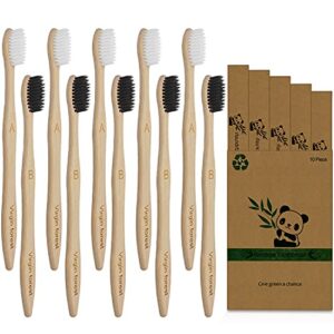 virgin forest bamboo toothbrushes, eco friendly bpa free soft bristles toothbrush, biodegradable natural wooden toothbrushes, vegan organic bamboo charcoal tooth brush for sensitive gums set of 10