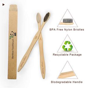 Virgin Forest Bamboo Toothbrushes, Eco Friendly BPA Free Soft Bristles Toothbrush, Biodegradable Natural Wooden Toothbrushes, Vegan Organic Bamboo Charcoal Tooth Brush for Sensitive Gums Set of 10