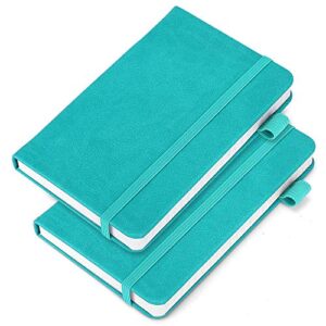 pocket notebook notepad,3.5" x 5.5" 120gsm thick ruled paper pu leather hardcover small notepads mini journal dairy with pen holder,inner pocket,elastic closure- (2 pack) blue
