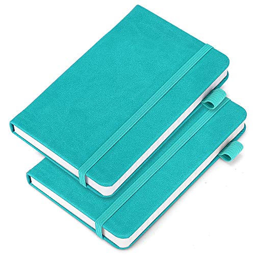 Pocket Notebook Notepad,3.5" x 5.5" 120GSM Thick Ruled Paper PU Leather Hardcover Small notepads Mini Journal Dairy with Pen Holder,Inner Pocket,Elastic Closure- (2 Pack) Blue