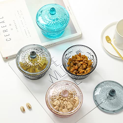 G Candy Jars with lids set of 2 Small Embossed Glass Candy Dish Bowl Jewelry Box Food Decorative Cute Jar Multi-purpose Decorative Jar Seasoning Glass Candy Jar