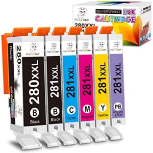 miss deer 280 281 ink cartridges compatible replacement for canon pgi-280xxl cli-281xxl pgi280 cli281 used with canon pixma ts9120 ts8120 ts8220 ts8320 ts9100 ts8100 ts8300(with photo blue)