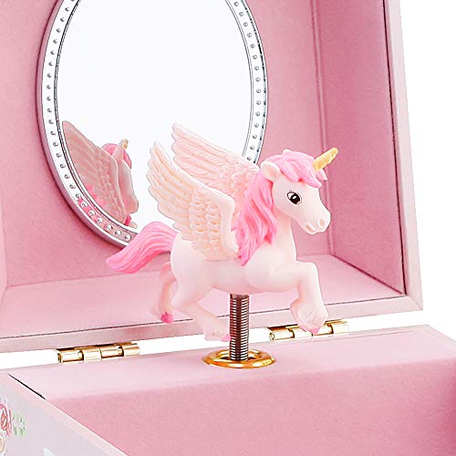 RR ROUND RICH DESIGN Kids Musical Jewelry Box for Girls with Drawer and Jewelry Set with Mysterious Unicorn - Over the Waves Tune Pink