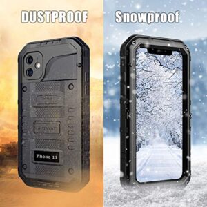 Beasyjoy iPhone 11 Case Waterproof Metal Case Heavy Duty Built-in Screen Full Body Protective Shockproof Dustproof Military Grade Rugged Defender Case Outdoor Case (Black)