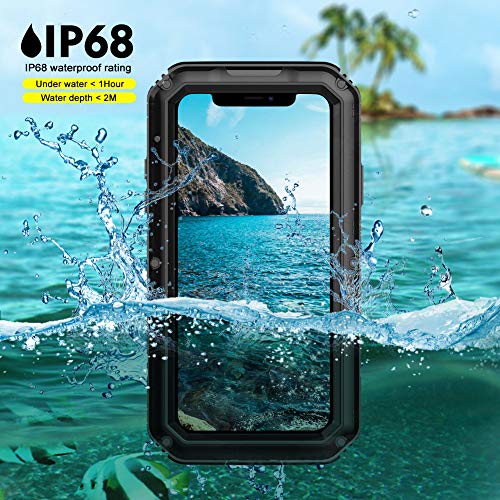 Beasyjoy iPhone 11 Case Waterproof Metal Case Heavy Duty Built-in Screen Full Body Protective Shockproof Dustproof Military Grade Rugged Defender Case Outdoor Case (Black)