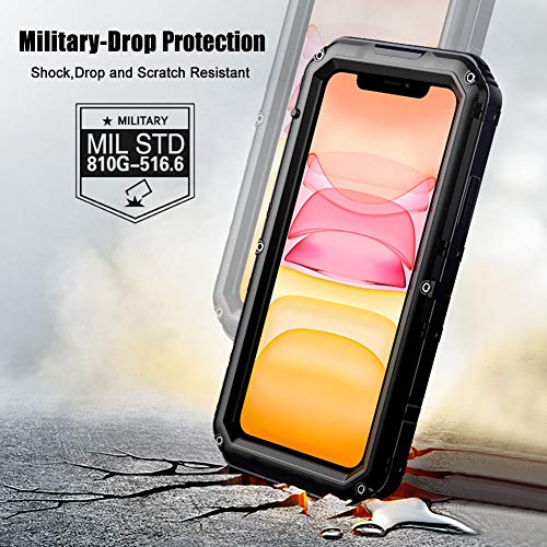 Beasyjoy iPhone 11 Case Waterproof Metal Case Heavy Duty Built-in Screen Full Body Protective Shockproof Dustproof Military Grade Rugged Defender Case Outdoor Case (Black)