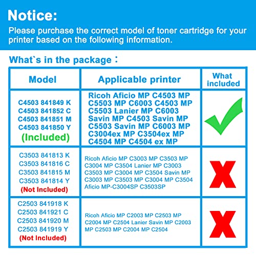 LCL Compatible Toner Cartridge Replacement for Ricoh 841849 841852 841851 841850 C4503 C5503 C6003 C4503 C5503 C6003 C4503 Lanier MP C6003 C4503 C5503 C6003(4-Pack Black Cyan Magenta Yellow)