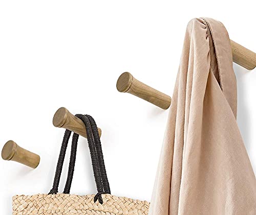 INMAN Wall Hooks, Wall Mounted Coat Hooks - 2.36'' Length Natural Wood Pegs, Entryway Wall Hangers Hooks for Hanging Coats, Hats, Bags and Towels, Pack of 4, Oak