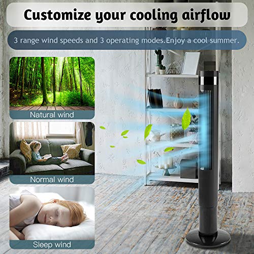 Kismile 43” Portable Quiet Tower Fan with Oscillation,Remote Control,3 Powerful Wind Speed and 3 Modes Setting, Built in 12 H Timer LED Display Compact Standing Fan for Bedroom,Home,Office (43 Inch, Black)