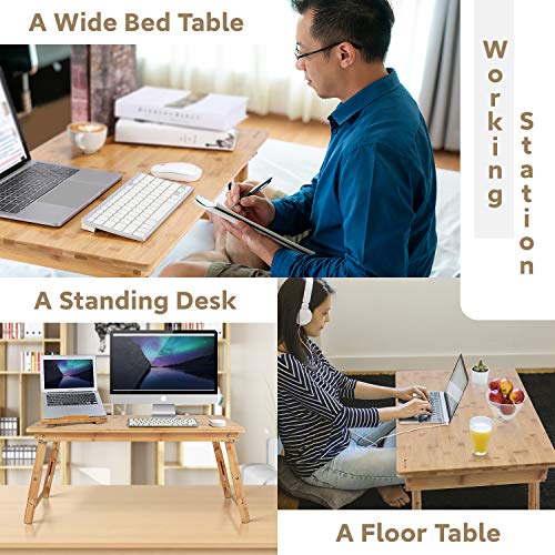 Large Size Floor Desk Nnewvante Floor Table Tray with Folding Legs Adjustable Low Coffee Table for Breakfast Serving Tray Gaming Writing 33.5x17.7in