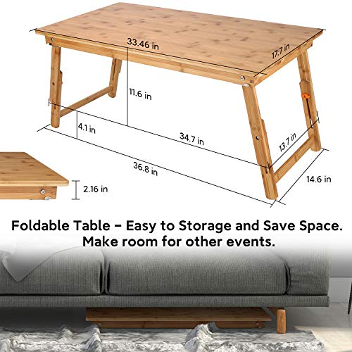 Large Size Floor Desk Nnewvante Floor Table Tray with Folding Legs Adjustable Low Coffee Table for Breakfast Serving Tray Gaming Writing 33.5x17.7in