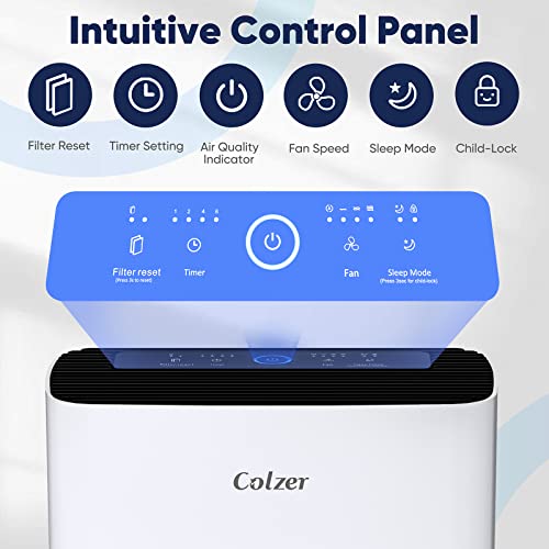 COLZER Home Air Purifiers for Large Room 2500 Sq ft with HEPA Filter, Air Cleaner for Pets, Dust, Odor Eliminator for Smoke, Pet Dander Air Freshener Super Quiet with Sleep Mode