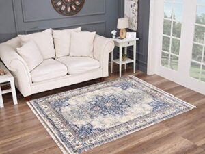 luxe weavers otika 8693 modern oriental premium blue area rug 8x10, geometric fringe rug