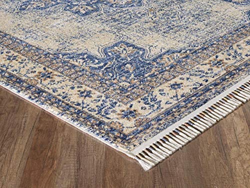 LUXE WEAVERS Otika 8693 Modern Oriental Premium Blue Area Rug 8x10, Geometric Fringe Rug