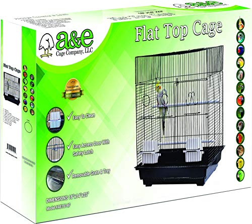 A&E Cage Co. Small Bird Flat Top Cage, 18"x14", Black