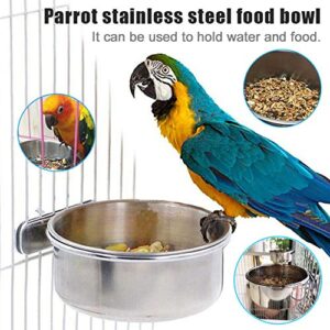 PINVNBY Bird Feeding Dish Cups Parrot Stainless Steel Food Water Dish Perch Stand Platform Feeder Cage Bowl with Clamp Holder for Cockatiel Budgies Parakeet Macaw Small Animal Chinchilla(5 Pack)