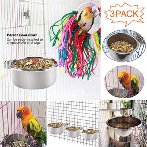 PINVNBY Bird Feeding Dish Cups Parrot Stainless Steel Food Water Dish Perch Stand Platform Feeder Cage Bowl with Clamp Holder for Cockatiel Budgies Parakeet Macaw Small Animal Chinchilla(5 Pack)