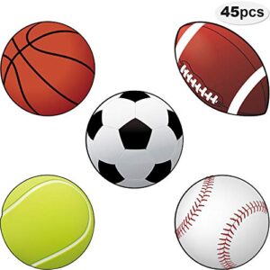 sports cutouts sports party decorations versatile classroom decoration sports balls paper cut-outs with glue point dots for sports themed party school birthday party decor, 5.9 x 5.9 inch (45 pcs)