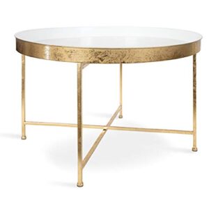 kate and laurel celia modern glam round metal coffee table, 28.25" x 28.25" x 19", white and gold leaf, chic sophisticated accent table