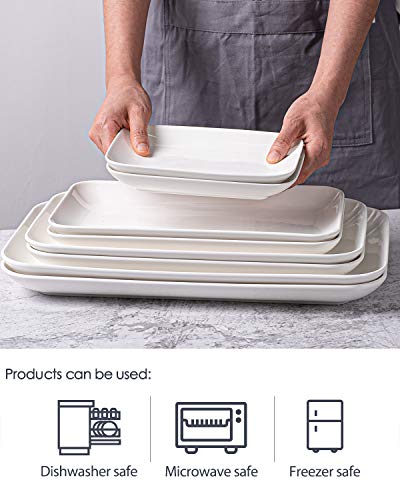 Large Serving Platter Set - DELLING 16/14/12inch Large Serving Tray - Rectangular White Serving Trays for Party, Sushi, Oven Safe Dinnerware Set of 3, White