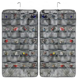 aarainbow hanging jewelry organizer dual-sided closet accesoory organizer with 80 pockets jewelry hanger for earrings, necklaces, rings on closet, wall, door (gray)