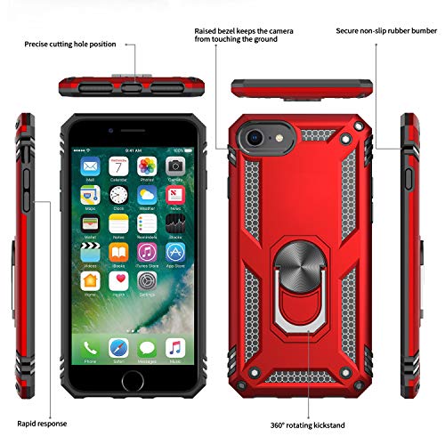 LeYi for iPhone SE 2020 Case (3rd Gen), iPhone SE Case 2022 with [2Pack] Tempered Glass Screen Protector, [Military-Grade] Phone Case with Magnetic Kickstand for iPhone SE 2022/2020, Red