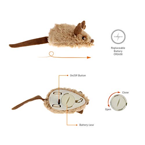 Gigwi Interactive Cat Toy Mouse, Moving Automatic Cat Toys Mice Electronic with Furry Tail, Automatic Squeaky Cat Toys for Kitten Indoor/Outdoor Exercise (Brown-Ear)