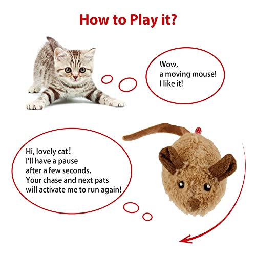 Gigwi Interactive Cat Toy Mouse, Moving Automatic Cat Toys Mice Electronic with Furry Tail, Automatic Squeaky Cat Toys for Kitten Indoor/Outdoor Exercise (Brown-Ear)