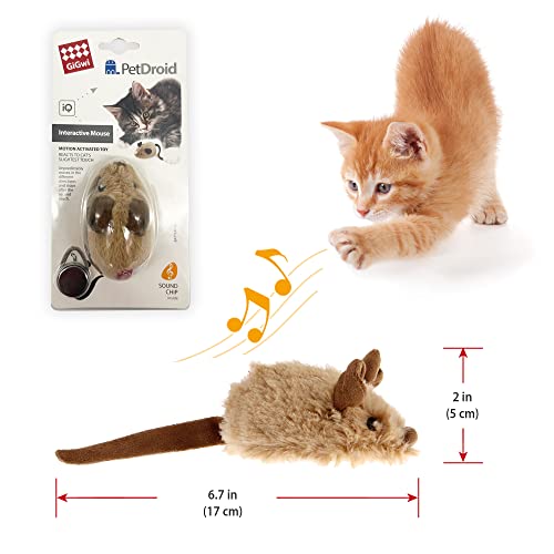 Gigwi Interactive Cat Toy Mouse, Moving Automatic Cat Toys Mice Electronic with Furry Tail, Automatic Squeaky Cat Toys for Kitten Indoor/Outdoor Exercise (Brown-Ear)