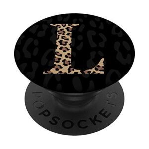 black leopard print cute initial letter l monogram for women popsockets popgrip: swappable grip for phones & tablets