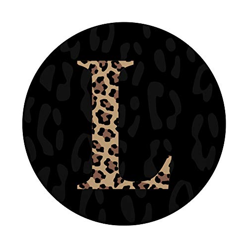 Black Leopard Print Cute Initial Letter L Monogram For Women PopSockets PopGrip: Swappable Grip for Phones & Tablets