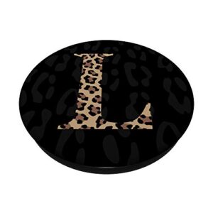 Black Leopard Print Cute Initial Letter L Monogram For Women PopSockets PopGrip: Swappable Grip for Phones & Tablets