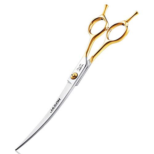 JASON 7.5" Curved Dog Grooming Scissors, Cats Grooming Shears Pets Trimming Kit for Right Handed Groomers, Sharp, Comfortable, Light-Weight Shear