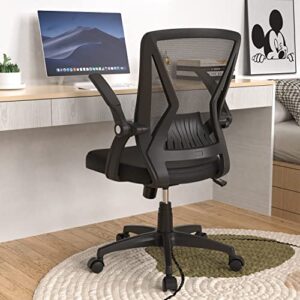 qoroos mesh office chair ergonomic mid back swivel black mesh desk chair flip up arms with lumbar support computer chair adjustable height task chairs