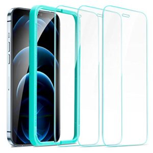 esr tempered-glass screen protector for iphone 12 pro max [3-pack] [easy installation frame] [case-friendly] premium tempered glass screen protector for iphone 12 pro max 2020, 6.7-inch