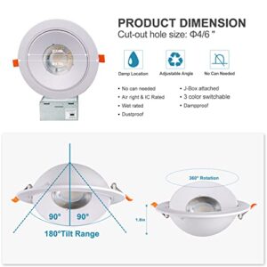 12 Pack Gimbal LED Recessed Lighting 6 Inch, 12W 1200LM (110W Eqv.) 360°Rotation LED Recessed Light with Acrylic Lens, 3 Color Selectable LED Can Lights, CRI90 Dimmable Downlight, IC Rated