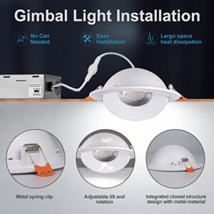 12 Pack Gimbal LED Recessed Lighting 6 Inch, 12W 1200LM (110W Eqv.) 360°Rotation LED Recessed Light with Acrylic Lens, 3 Color Selectable LED Can Lights, CRI90 Dimmable Downlight, IC Rated