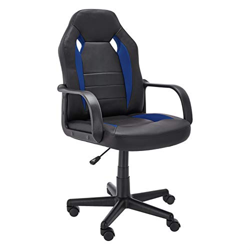 Amazon Basics Racing/Gaming Style Office Chair - Faux Leather, Blue, 25.2"D x 22.6"W x 44.1"H