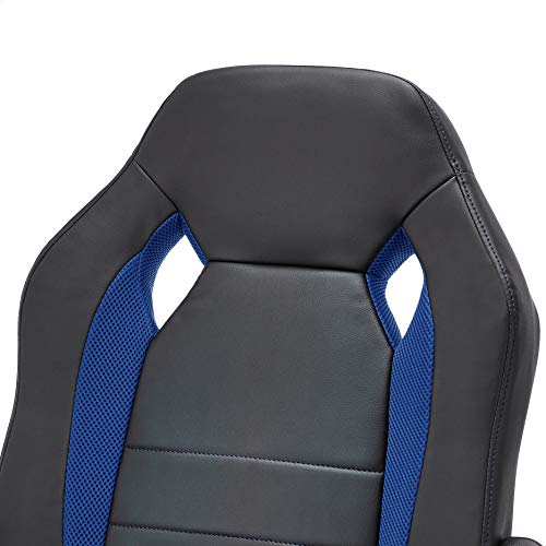 Amazon Basics Racing/Gaming Style Office Chair - Faux Leather, Blue, 25.2"D x 22.6"W x 44.1"H