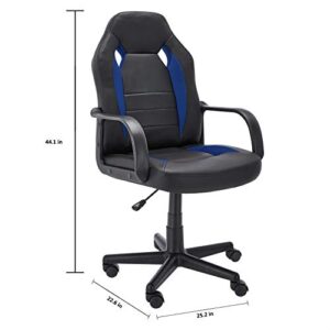 Amazon Basics Racing/Gaming Style Office Chair - Faux Leather, Blue, 25.2"D x 22.6"W x 44.1"H