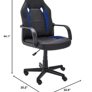 Amazon Basics Racing/Gaming Style Office Chair - Faux Leather, Blue, 25.2"D x 22.6"W x 44.1"H