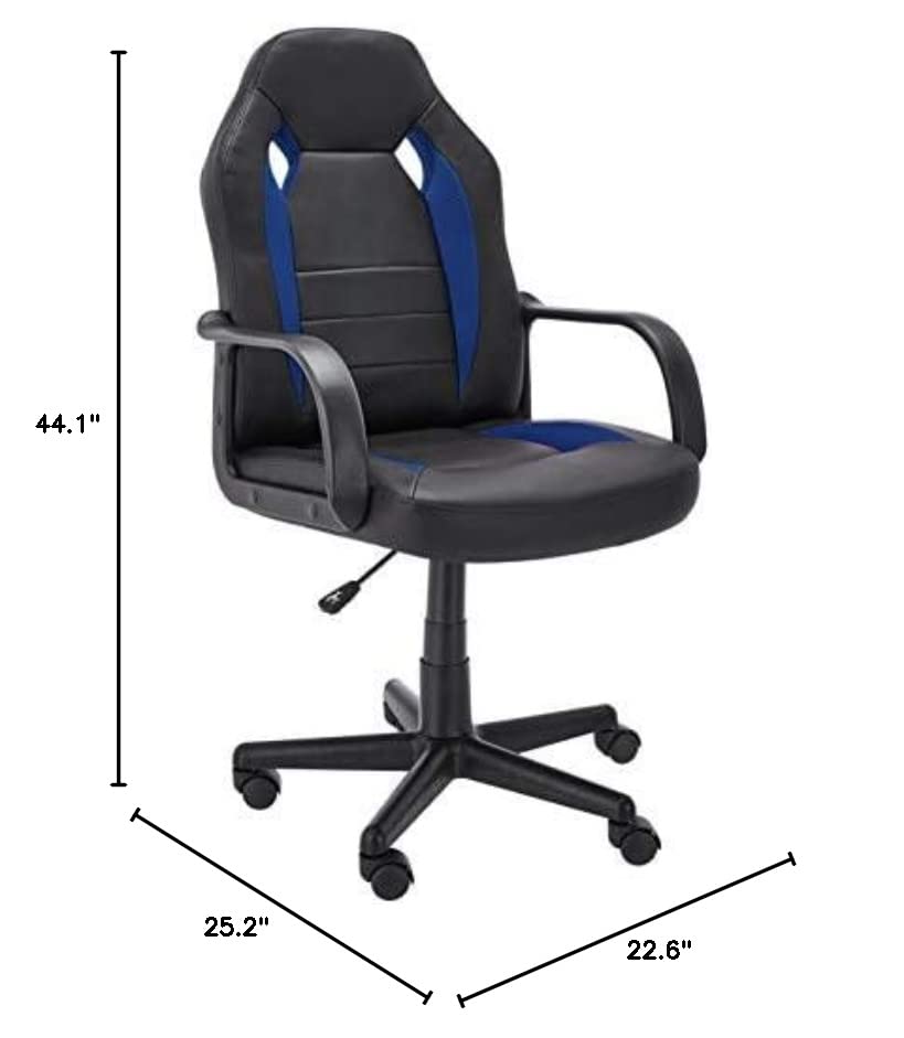 Amazon Basics Racing/Gaming Style Office Chair - Faux Leather, Blue, 25.2"D x 22.6"W x 44.1"H