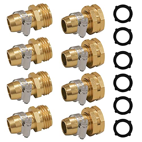 Hourleey Garden Hose Repair Connector with Clamps, Fit for 3/4" or 5/8" Garden Hose Fitting, 4 Set