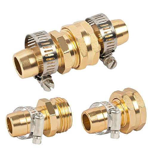 Hourleey Garden Hose Repair Connector with Clamps, Fit for 3/4" or 5/8" Garden Hose Fitting, 4 Set