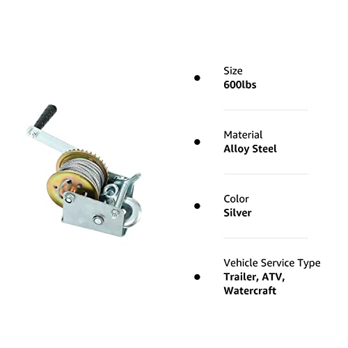 EASYBERG 600 lbs Hand Winch Heavy Duty Steel Cable Crank Gear Winch ATV Boat Trailer with 8m Steel Wire, Manual Operated Ratchet ATV Boat Trailer Marine