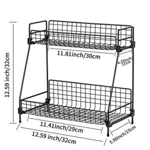 Betgod 2-Tier Bathroom Countertop Organizer, Wire Basket Storage Container Countertop Shelf, Kitchen and Shower Countertop Organizer Rack, Black