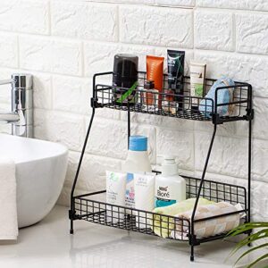 Betgod 2-Tier Bathroom Countertop Organizer, Wire Basket Storage Container Countertop Shelf, Kitchen and Shower Countertop Organizer Rack, Black