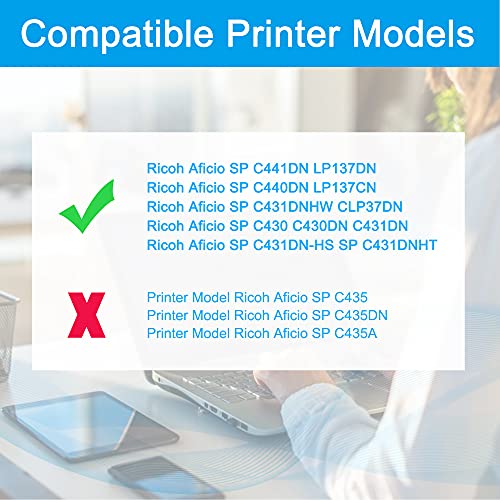 LCL Compatible Toner Cartridge Replacement for Ricoh 821070 821105 821106 821107 821108 CLP37A LP137CA C440DN C430DN C430 C431DN C441DN C430DN C431DN C431DN-HS(4-Pack Bk C M Y)